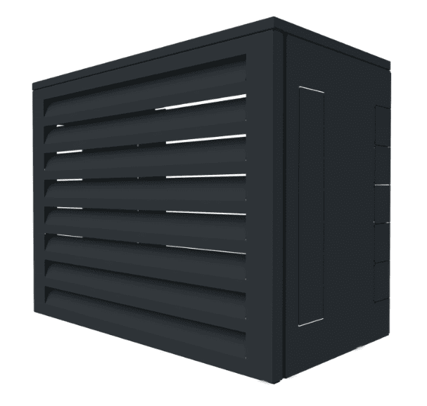 Cache pompe à chaleur noir avec design à lames horizontales
