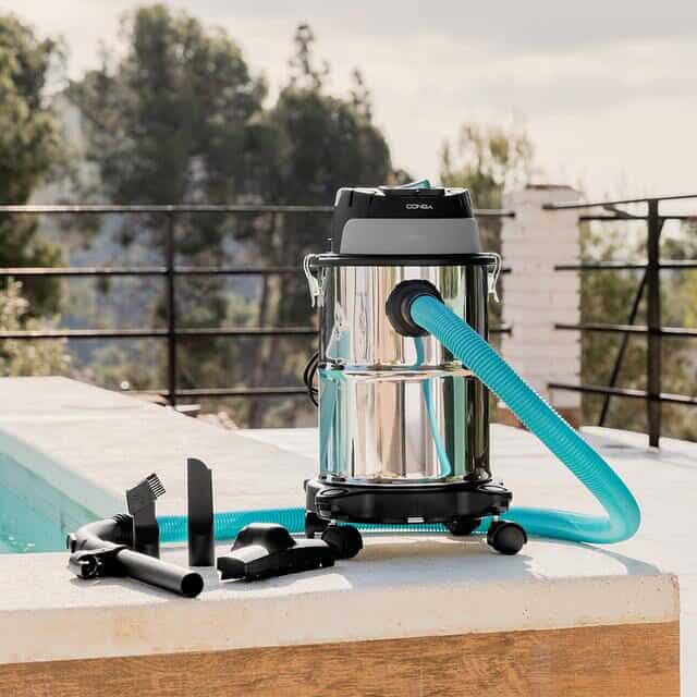 Aspirateur eau/poussière inox avec accessoires pour nettoyage extérieur