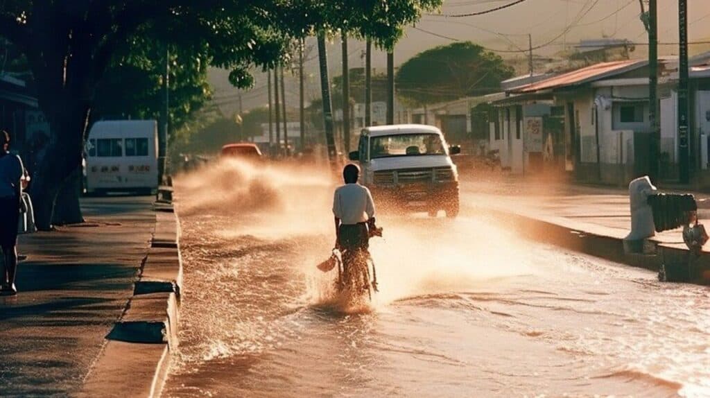 inondation dans une petite ville au japon