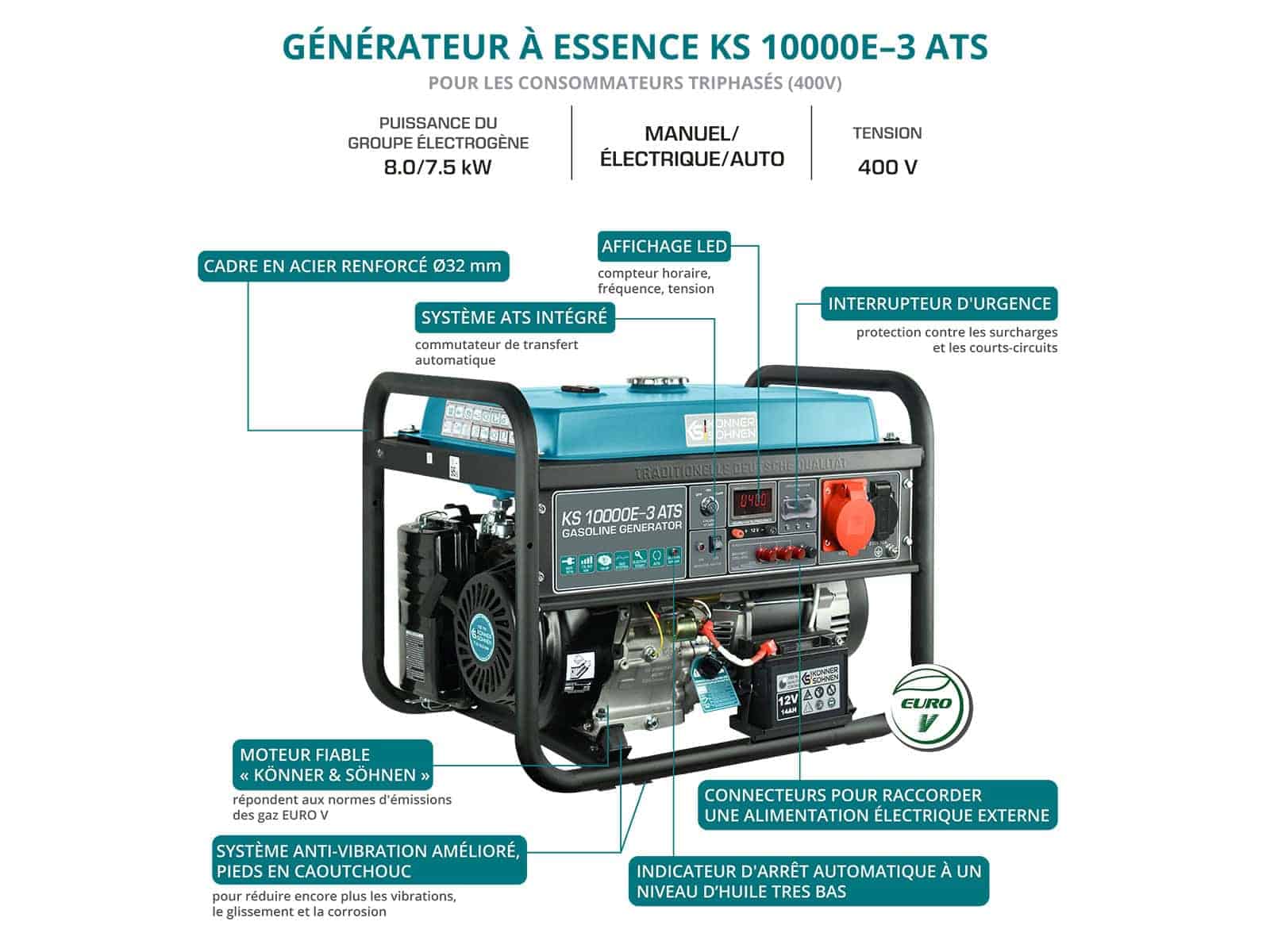 Details generateur a essence KS 10 000 E3 ATS