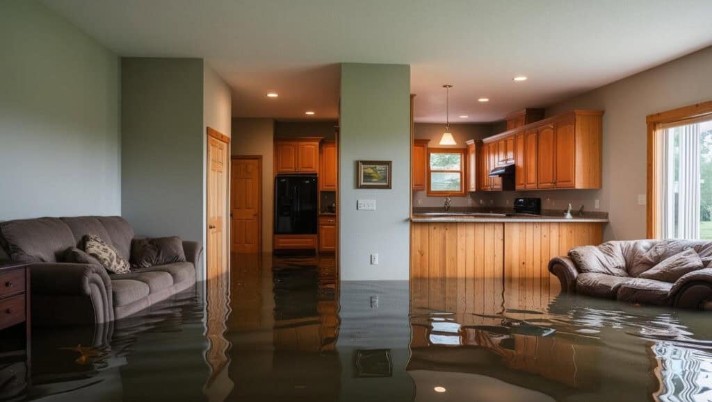 Photographie d'une maison inondée