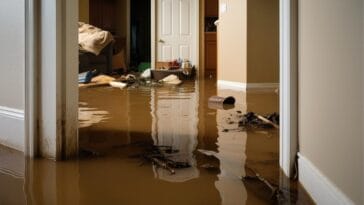 Inondations et débris dans une maison