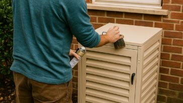 Entretien d'un abri pour poubelles en métal par un particulier, application de protection extérieure
