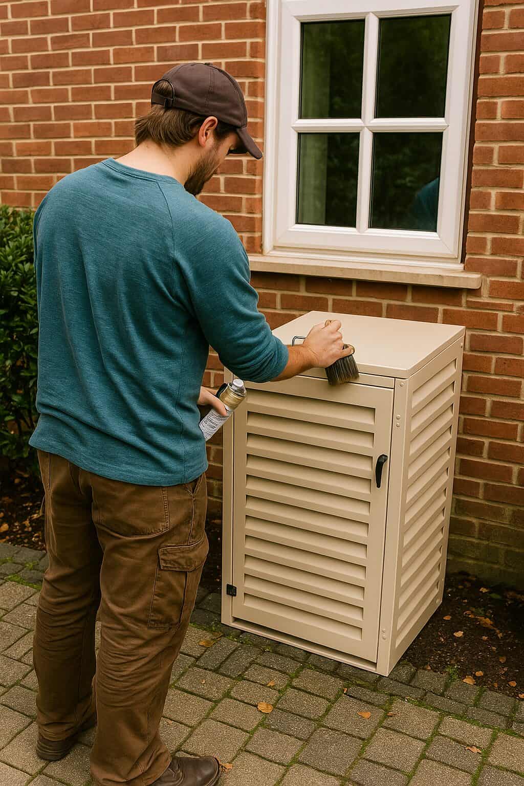 Entretien d'un abri pour poubelles en métal par un particulier, application de protection extérieure