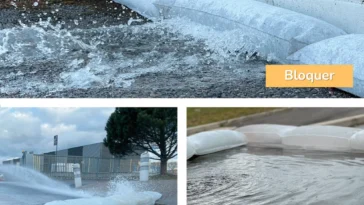 Utilisation de sacs anti-inondation pour bloquer, dévier et contenir l'eau sur la chaussée