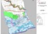 Carte du zonage réglementaire des risques d'inondation à Baho, montrant les différentes zones d’exposition (rouge, bleue, blanche) selon le Plan de Prévention des Risques Inondation (PPRI).