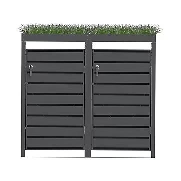 Abri cache-poubelles Trigano Kover double en acier (version vert jardin, 2 bacs de 240 L + jardinière)