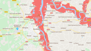 Carte des zones inondables à Bordeaux et le long de la Garonne